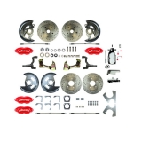 1964-1972 Chevelle Manual 4 Wheel Disc Brake Kit, Chrome Master, Red Wilwood Calipers, Drop Spindles Image