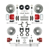 1964-1974 Chevrolet Signature 2 Inch Drop Four Wheel Big Brake Kit, Red Show N' Go, Staggered Shocks Image