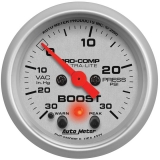 AutoMeter 2-1/16in. Boost/Vacuum Gauge, 30 In Hg/30 PSI, Stepper Motor, Ultra-Lite Image
