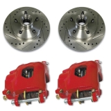 1970-1977 Camaro Front Disc Brake Upgrade, Drilled & Slotted Rotors, Red Calipers Image