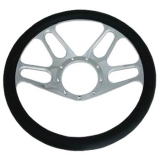 1964-1987 El Camino Leather Grip Chrome Plated Aluminum Steering Wheel, 4-Slot Style 14 Inch Image