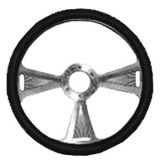 1962-1979 Chevy Nova Leather Grip Chrome Plated Aluminum Steering Wheel, Triple Blade Style 14 Inch Image