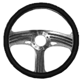 1964-1977 Chevy Chevelle Leather Grip Chrome Plated Aluminum Steering Wheel, Slash Style 14 Inch Image