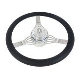1978-1988 Cutlass Leather Grip Chrome Plated Aluminum 14 Inch Steering Wheel, Banjo Style With V-8 Logo Image