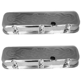 Chevy Big Block Chrome Valve Covers With Flames Logo Tall Height Image