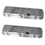1964-1977 Chevy Chevelle Big Block Chrome Valve Covers With Flames Logo Stock Height Image