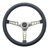 1964-1987 El Camino GT Performance Retro Leather Model Steering Wheel Brushed Steel Spoke Holes Image
