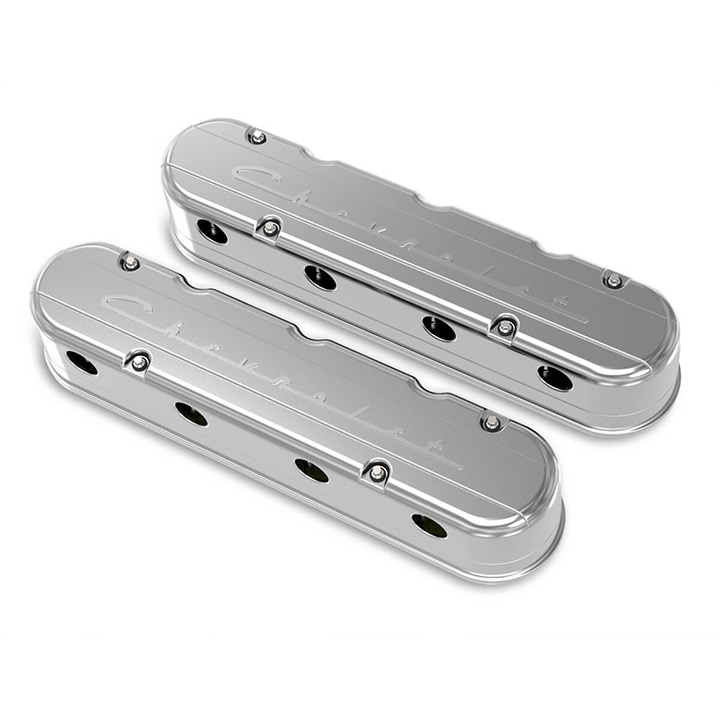 1962-2021 Chevrolet Holley Chevrolet Script LS Valve Covers, Polished