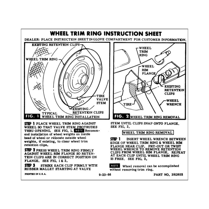 Chevrolet GM Rally Wheel Trim Ring Instruction Sheet For The Glovebox