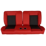 1964-1972 Chevelle Front Bench Seat, Red Vinyl Wide Black Inserts Red Stitch, With Cup Holders Image