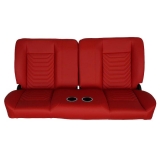 1964-1972 Chevelle Front Bench Seat, Red Vinyl Wide Red Inserts Red Stitch, With Cup Holders Image