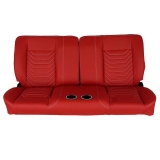 1964-1972 Chevelle Front Bench Seat, Red Vinyl Wide Red Inserts White Stitch, With Cup Holders Image