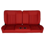 1964-1972 Chevelle Front Bench Seat, Red Vinyl Narrow Black Inserts Black Stitch, With Cup Holders Image