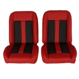 1962-1979 Nova Front Bucket Seat, Red Vinyl Narrow Black & Red Inserts Red Stitch Image