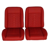 1964-1977 Chevelle Front Bucket Seat, Red Vinyl Narrow Red Inserts Black Stitch Image