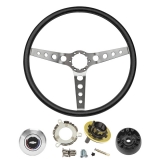 1967-1968 Chevelle Black Comfort Grip Sport Steering Wheel Kit, Silver Spokes With Holes Image