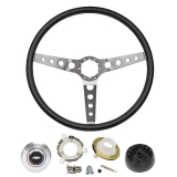 1969-1970 Chevelle Black Comfort Grip Sport Steering Wheel Kit, Silver Spokes With Holes, With Tilt Image