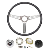 1969-1970 Chevelle Black Comfort Grip Sport Steering Wheel Kit, Silver Spokes With Slots, With Tilt Image