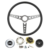 1967-1968 El Camino Black Comfort Grip Steering Wheel Kit W/ SS Emblem Silver Spoke W/ Holes Image