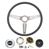 1967-1968 Chevelle Black Comfort Grip Steering Wheel Kit W/ SS Emblem Silver Spoke W/ Slots Image