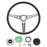 1969-1970 Nova Black Comfort Grip Steering Wheel Kit W/ SS Emblem Silver Spoke W/ Holes Non-Tilt Image