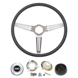 1969-1970 Nova Black Comfort Grip Steering Wheel Kit W/ SS Emblem Silver Spoke W/ Slots W/ Tilt Image