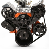 EMS Small Block Raven S-Drive Plus 8Rib Serpentine System, No AC, Remote Res, Gloss Black Anodized Image