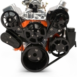 EMS Small Block Raven S-Drive 6Rib Serpentine System, No AC, Plastic PS Res, Gloss Black Anodized Image