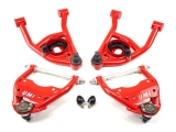 1964-1972 Chevelle UMI Front Control Arm Kit, 0.5 Inch Taller Upper Ball Joints, Delrin/Poly, Red Image