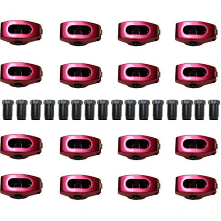 Chevy Small Block Aluminum Roller Rocker Arms, Red Anodized, 1.60 Ratio, 7/16 Stud