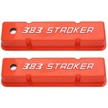 Small Block Tall Valve Covers, 383 Stroker Logo, Orange