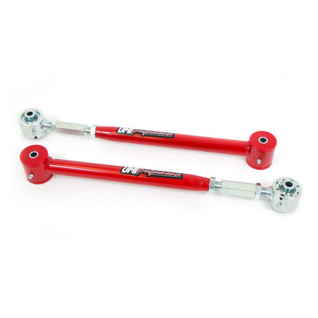 UMI Rear Lower Control Arms, On Car Adjustable, Poly/Roto-joint Combination, Red