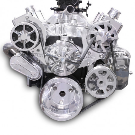 EMS S-Drive Plus Serpentine Pulley System, Billet PS Reservoir, Small Block, Clear Coat