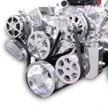 EMS S-Drive Plus Serpentine Pulley System, Billet PS Reservoir, Small Block, Clear Coat