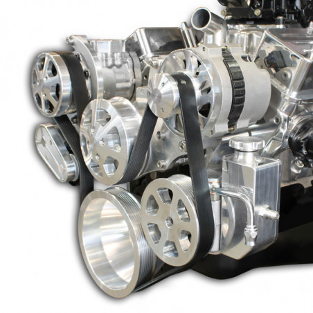 EMS S-Drive Plus Serpentine Pulley System, Billet PS Reservoir, Small Block, Raw Machined