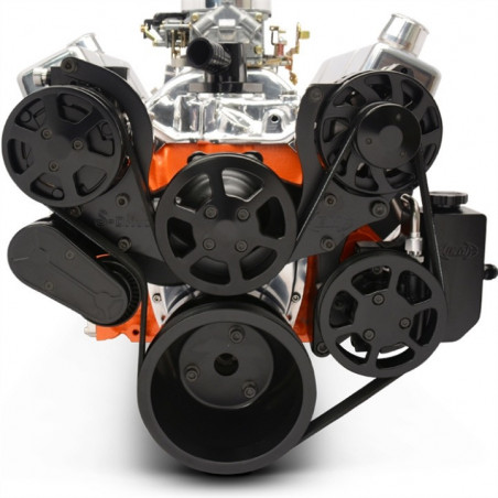 EMS S-Drive Plus Serpentine Pulley System, Billet PS Reservoir, Small Block, Matte Black Fusioncoat
