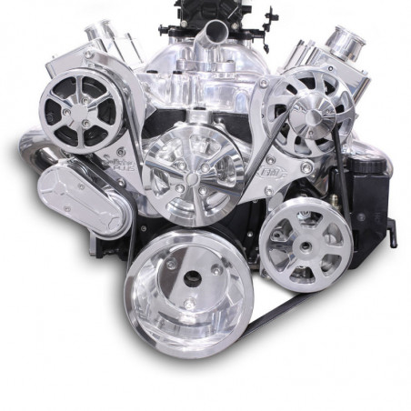 EMS S-Drive Plus Serpentine Pulley System, Plastic PS Reservoir, Small Block, Clear Coat