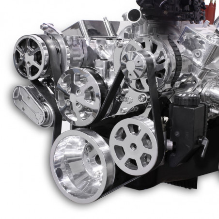 EMS S-Drive Plus Serpentine Pulley System, Plastic PS Reservoir, Small Block, Clear Coat
