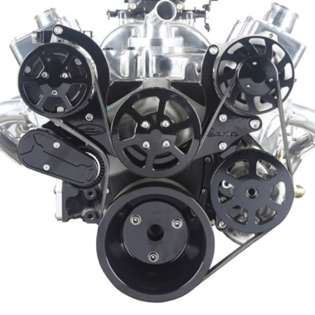 EMS S-Drive Plus Serpentine Pulley System, Remote Reservoir, Small Block, Gloss Black Anodized