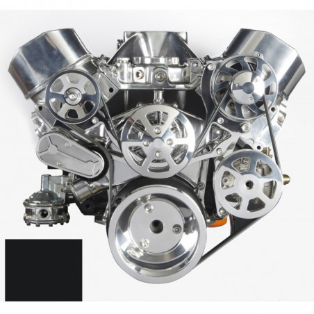 EMS S-Drive Plus Serpentine Pulley System, No AC, Remote Res, Small Block, Gloss Black Anodized