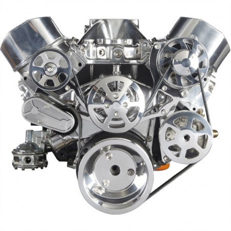 EMS S-Drive Plus Serpentine Pulley System, No AC, Remote Res, Small Block, Matte Black Fusioncoat