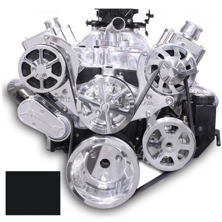 EMS S-Drive Plus Serpentine Pulley System, Plastic PS Reservoir, Big Block, Gloss Black Anodized