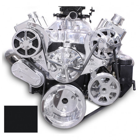 EMS S-Drive Plus Serpentine Pulley System, Plastic PS Reservoir, Big Block, Gloss Black Fusioncoat