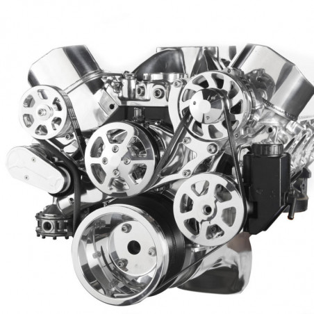 EMS S-Drive Plus Serpentine Pulley System, No AC, Plastic PS Res, Big Block, Clear Anodized