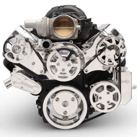 EMS S-Drive Plus Serpentine Pulley System, No AC, Billet PS Res, LS Series, Gloss Black Anodized