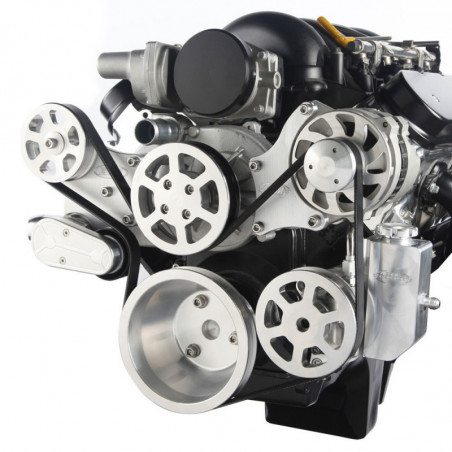 EMS S-Drive Plus Serpentine Pulley System, No AC, Billet PS Res, LS Series, Polished