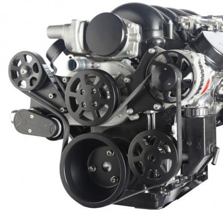 EMS S-Drive Plus Serpentine Pulley System, No AC, Remote Res, LS Series, Gloss Black Anodized