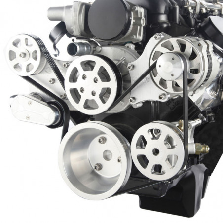 EMS S-Drive Plus Serpentine Pulley System, No AC, Remote Res, LS Series, Clear Anodized