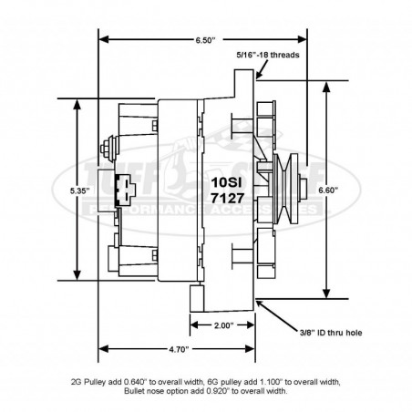 140 Amp 1 Wire Alternator 6 Groove Pulley, Black Chrome