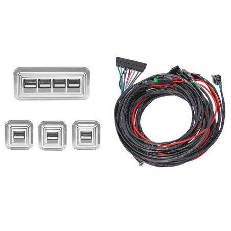 Front and Rear Power Window Retrofit Kit, Nostalgic Style Door Mounted Switches